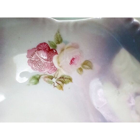 Lusterware Relish Tray Handles Rose Floral Porcelain Dish Vintage German 9.5" - Picture 10 of 15